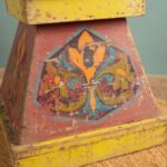 Vintage Colourful Wooden Stool with Painted Motif - Image 2