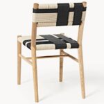 Solid Wood Dining Chair with Woven Seat & Back (Natural Wood & Black Pattern) - Image 2