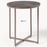 Contemporary Round Side Table with Stone-Finish Top - Image 3
