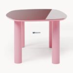 Rectangular Dining Table with Rounded Glass Top and Cylindrical Legs - Image 4