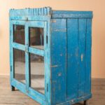 Light Blue Vintage Wooden Cabinet with Glass Doors - Image 5