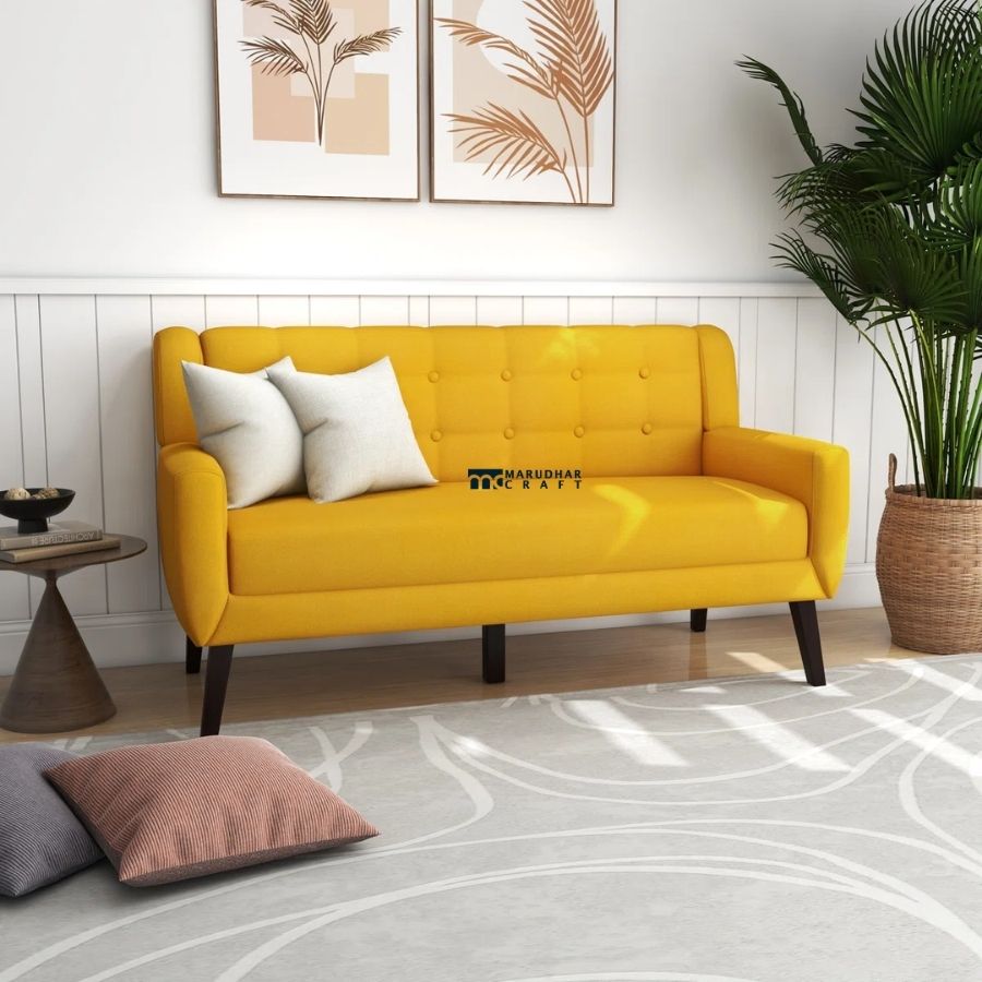 85 Tufted Fabric 2-Seater Sofa (Mustard Yellow) - Image 1