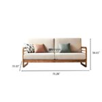 Solid Wood Frame Fabric 2-Seater Sofa (Natural Oak Finish) - Image 4