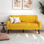 Tufted Fabric 2-Seater Sofa (Mustard Yellow) - Image 3