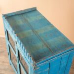 Light Blue Vintage Wooden Cabinet with Glass Doors - Image 2