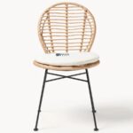 Rattan Dining Chair with Cushioned Seat & Metal Legs (Natural Finish) - Image 3