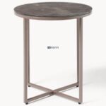 Contemporary Round Side Table with Stone-Finish Top - Image 5