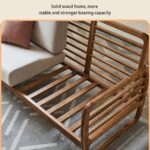 Solid Wood Frame Fabric 2-Seater Sofa (Natural Oak Finish) - Image 2