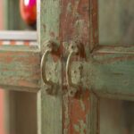 Vintage Sage Green Wooden Display Cabinet with Glass Panels - Image 6