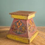Vintage Colourful Wooden Stool with Painted Motif - Image 5