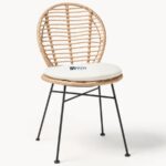 Rattan Dining Chair with Cushioned Seat & Metal Legs (Natural Finish) - Image 4