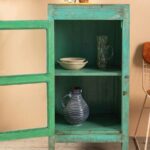 Turquoise Vintage Wooden Side Cabinet with Glass Door - Image 3