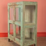 Vintage Sage Green Wooden Display Cabinet with Glass Panels - Image 2