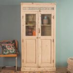 Cream Vintage Wooden Almirah with Floral Tile Detailing