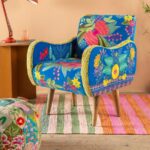 Cholena Embroidered Armchair in Royal Blue Fabric