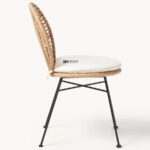 Rattan Dining Chair with Cushioned Seat & Metal Legs (Natural Finish) - Image 5