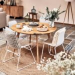 Round Wooden Dining Table with Tapered Legs
