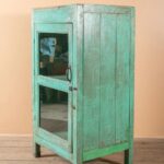 Turquoise Vintage Wooden Side Cabinet with Glass Door - Image 4