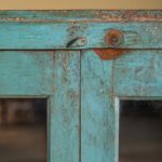 Duck Egg Blue Vintage Wooden Display Cabinet with Glass Doors - Image 5
