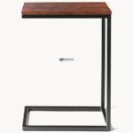 Modern Solid Wood C-Shaped Side Table with Metal Frame - Image 2