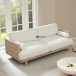 Cane Arm Solid Wood 2-Seater Fabric Sofa (Natural Finish) - Image 5
