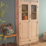 Cream Vintage Wooden Almirah with Floral Tile Detailing - Image 3