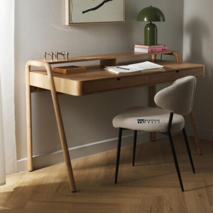 Modern Curved Solid Wood Study Desk with Drawer