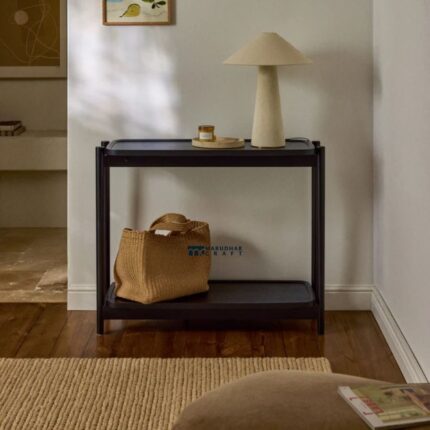 Solid Wood Console Table with Dual Shelves – Espresso Black Finish