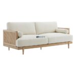 Cane Arm Solid Wood 2-Seater Fabric Sofa (Natural Finish) - Image 3