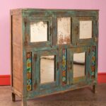 Vintage Blue Wooden Sideboard with Mirrored & Hand-Painted Glass Doors - Image 4