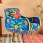 Cholena Embroidered Armchair in Royal Blue Fabric - Image 5