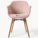 Upholstered Dining Arm Chair with Wooden Legs (Blush Pink) - Image 3