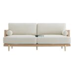 Cane Arm Solid Wood 2-Seater Fabric Sofa (Natural Finish) - Image 4