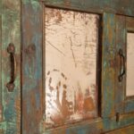 Vintage Blue Wooden Sideboard with Mirrored & Hand-Painted Glass Doors - Image 5