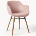 Upholstered Dining Arm Chair with Wooden Legs (Blush Pink) - Image 4