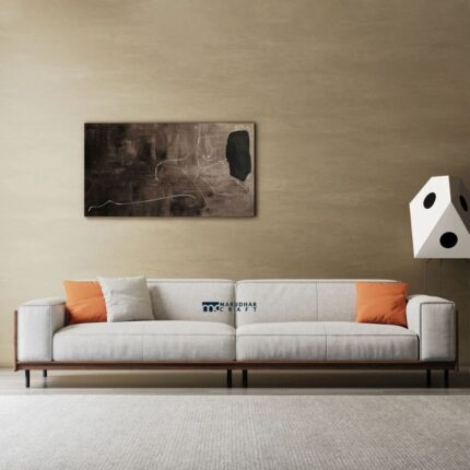 Solid Wood Back Panel 3-Seater Fabric Sofa (Walnut Finish)