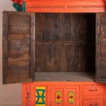 Orange Vintage Temple-Style Wooden Cupboard with Hand-Carved Detailing - Image 2