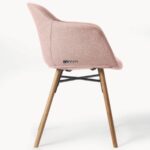 Upholstered Dining Arm Chair with Wooden Legs (Blush Pink) - Image 5