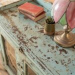 Vintage Pale Blue Wooden Cabinet with Glass Doors - Image 4