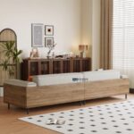 Solid Wood Back Panel 3-Seater Fabric Sofa (Walnut Finish) - Image 5