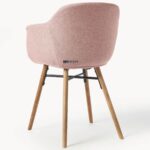 Upholstered Dining Arm Chair with Wooden Legs (Blush Pink) - Image 2