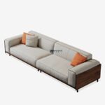 Solid Wood Back Panel 3-Seater Fabric Sofa (Walnut Finish) - Image 2
