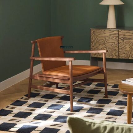 Solid Wood Leatherette Accent Single Seater Chair