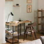 Industrial Solid Wood Study Desk with Storage Shelves