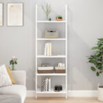 Wooden Style Ladder Bookcase – 5-Tier Metal Shelf Display Rack
