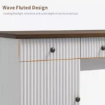 Fluted Executive Desk with Drawers – Wooden Home Office Desk with File Cabinet - Image 5