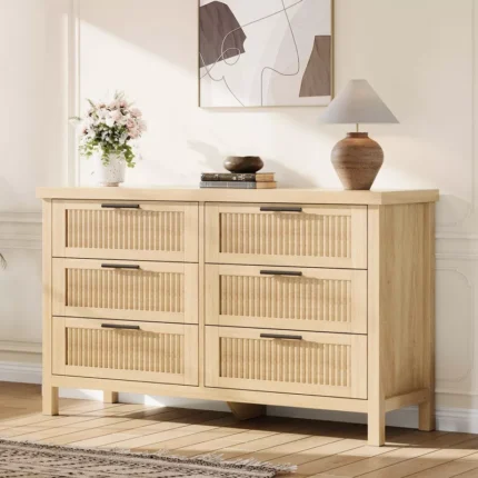 Fluted Drawers Large Clothes Storage Cabinet for Bedroom – Modern 6-Drawer Dresser