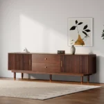Modern TV Stand, 70.9” Walnut Entertainment Center with Storage Drawers & Cable Management - Image 3