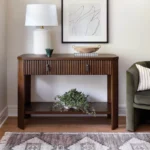 Fluted Wooden Console Table in Brown Finish