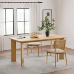 Oak Solid Wood Farmhouse Dining Table for 6 – 67" Rectangular Yellow Wood Table with 4-Leg Base